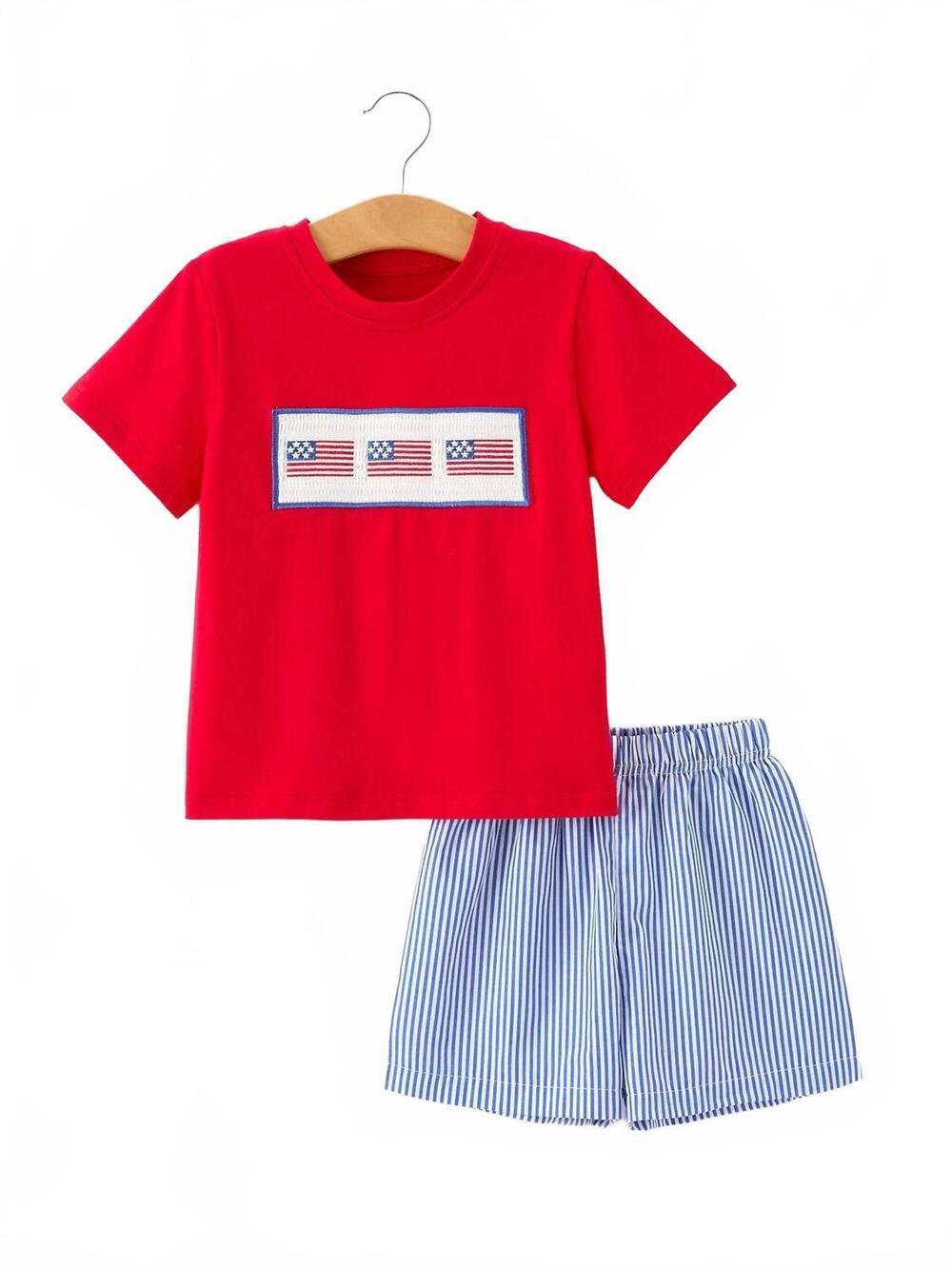 NEW RYLEE FAITH DESIGNS girls 4th of july flag outfit set in red